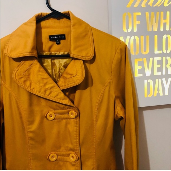 CAROLINE MORGAN Mustard Yellow Trench Coat, Jacket, Tieup waist, Pockets Size 12 - Picture 3 of 5